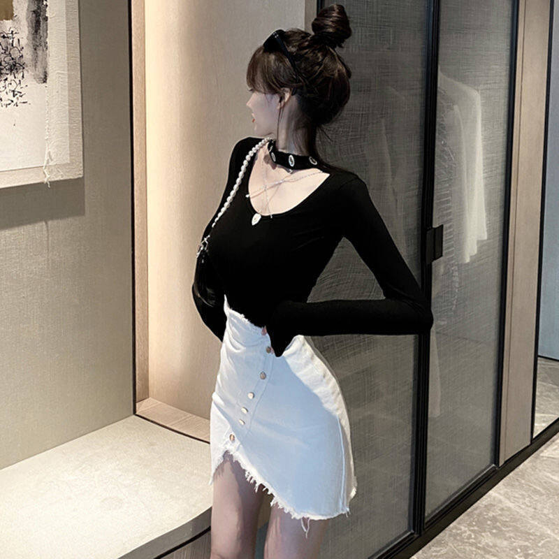2021 New Spring Internet Celebrity Light Mature Wind Queen Set Women's Careful hine Long Sleeve Top Half Skirt Two