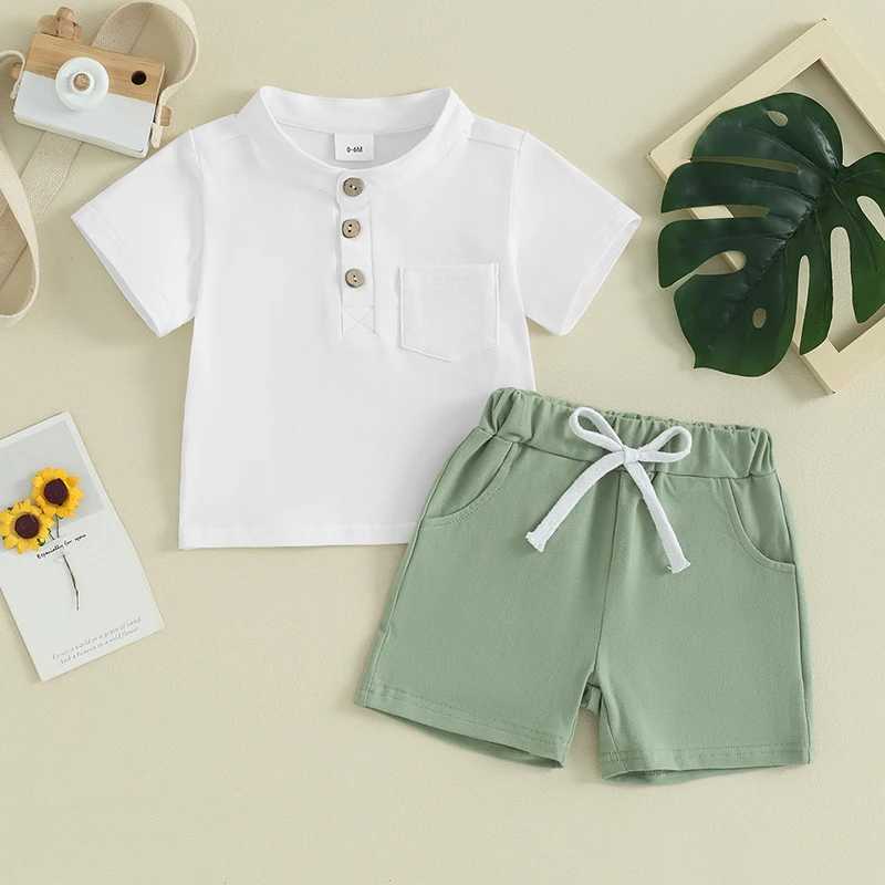 Clothing Sets Toddler Infant Baby Boy Summer Clothes Solid Color Short Sleeve Button T-Shirt with Elastic Waist Shorts 2Pcs Outfit