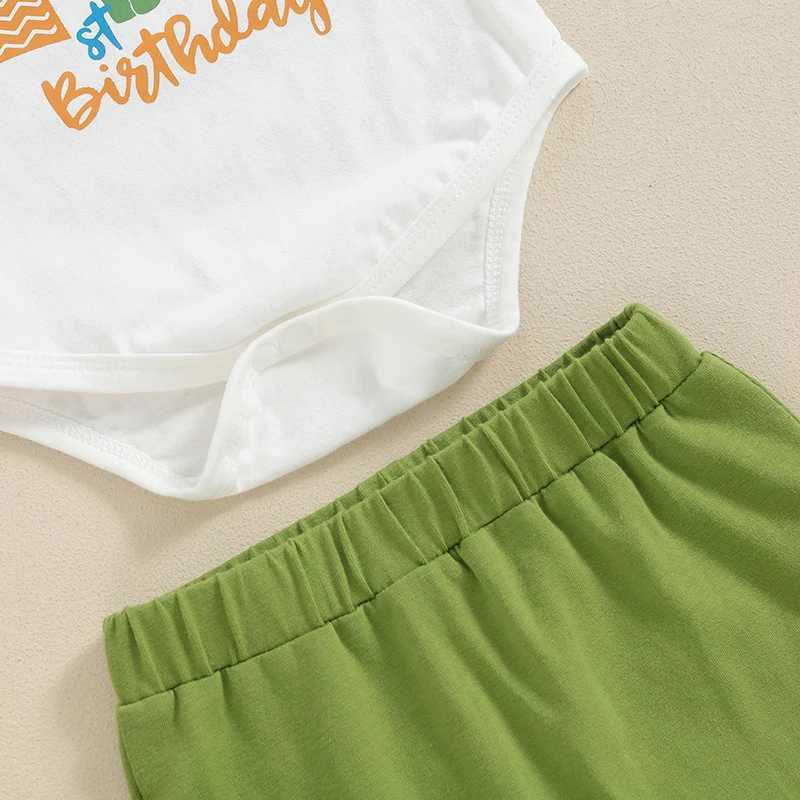 Clothing Sets 2024-04-17 Lioraitiin Baby Boys 2Pcs Birthday Outfits Short Sleeve Dinosaur Print Romper + Shorts Set Newborn Clothes