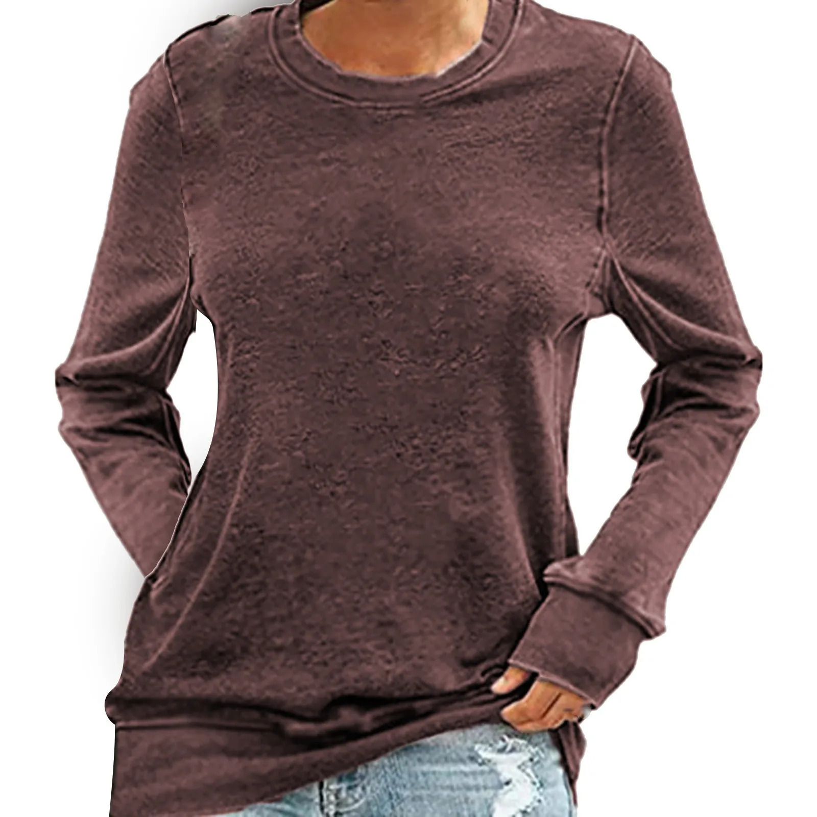 Elegant Long Sleeve Tops Round Neck Solid Color T Shirt For Womens Autumn Oversize Breath Comfty Casual 240712
