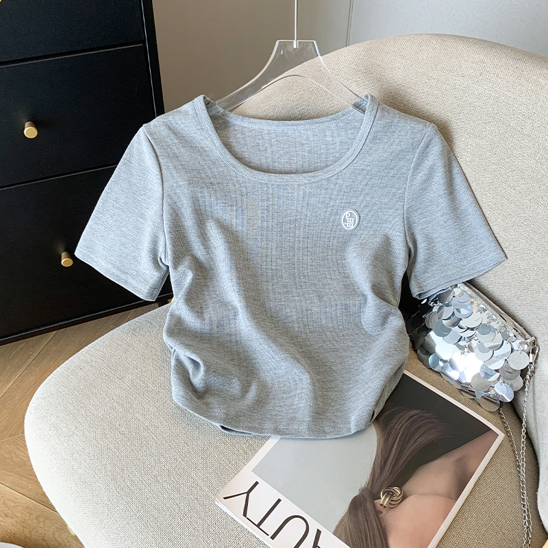 2024 Summer New Design Sleeve Shoulder Short Sweet and Spicy Girl Pure Desire Style T-shirt for Women