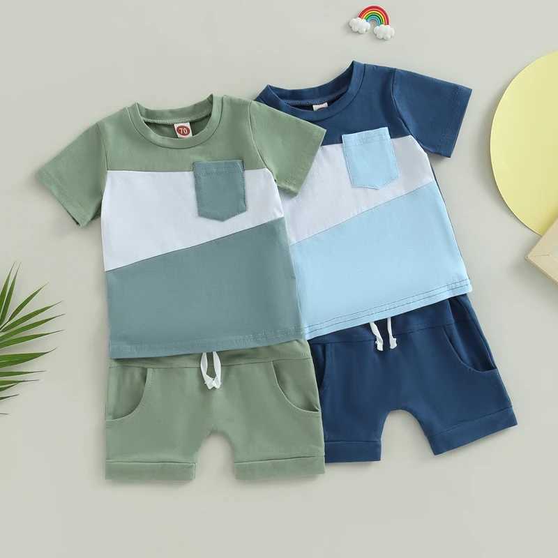 Clothing Sets Toddler Boys Summer Outfits Contrast Color Pocket Crew Neck Short Sleeve T-Shirts and Elastic Waist Shorts 2Pcs Clothes Set