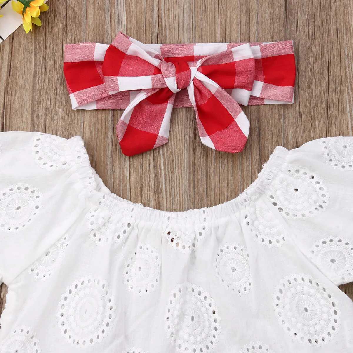 Clothing Sets Lioraitiin 3Pcs Set 0-24M Newborn Baby Girl Clothes Cute Summer Off Shoulder Lace Tops+ Red Plaid Short Dress Headband Outfit