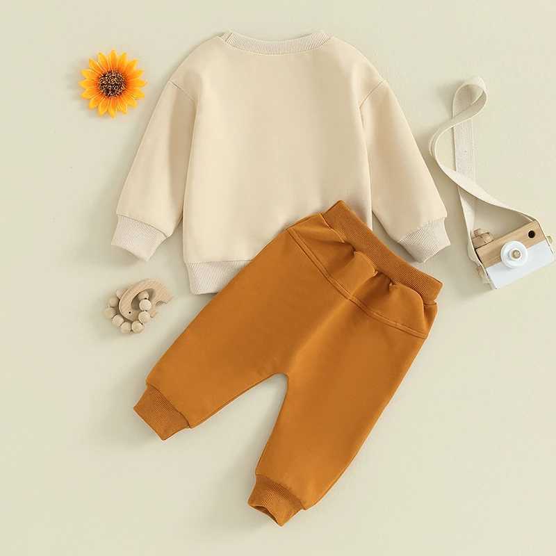 Clothing Sets 2023-09-14 Lioraitiin 0-3Y Toddler Boys Clothes Sets Long Sleeve Letter Rugby Print Sweatshirt and Drstring Pants Sets 2PCS