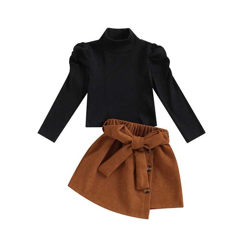 Clothing Sets 2023-09-17 Lioraitiin 1-6Y Kids Girls Skirt Set Long Sleeve Turtleneck T-shirt with Irregular Skirt and Belt Fall Outfit