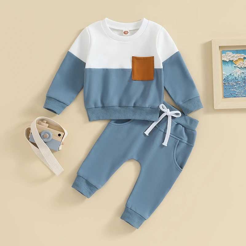 Clothing Sets 2023-05-19 Lioraitiin 0-3T Toddler Boys Fall Outfits Contrast Color Pocket Long Sleeve Sweatshirts Solid Long Pants Clothes Set