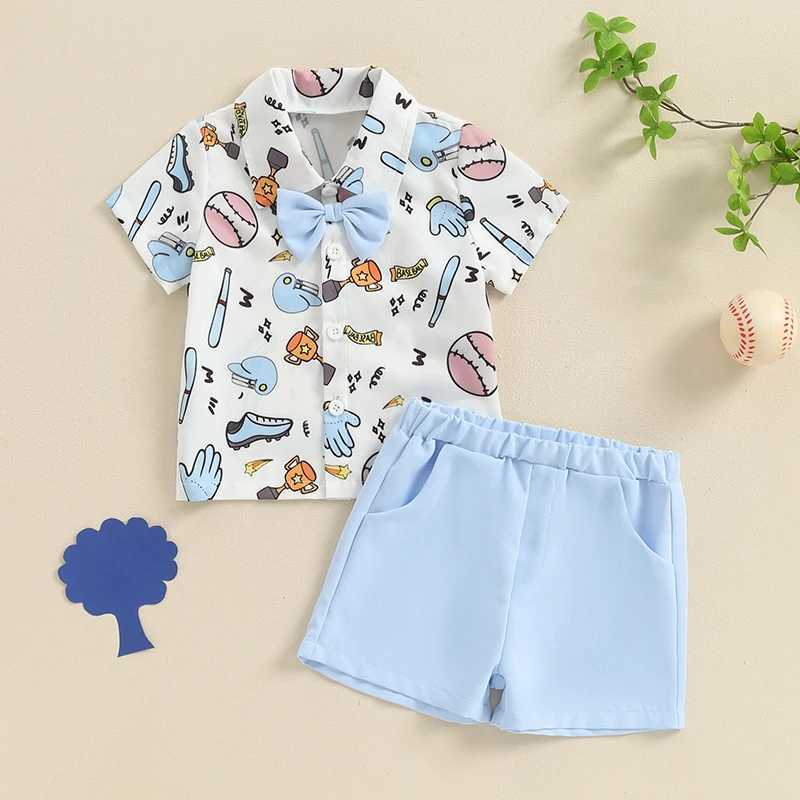 Clothing Sets 2024-04-10 Lioraitiin Baby Kids Boys Shorts Set Short Sleeve Baseball Print Bow Tie Shirt with Elastic Waist Shorts Outfit