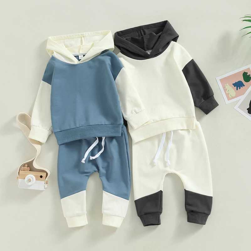Clothing Sets Toddler Baby Boys 2pcs Tracksuit Contrast Colors Long Sleeve Pullover Hoodie Sweatshirt and Elastic Pants Suit