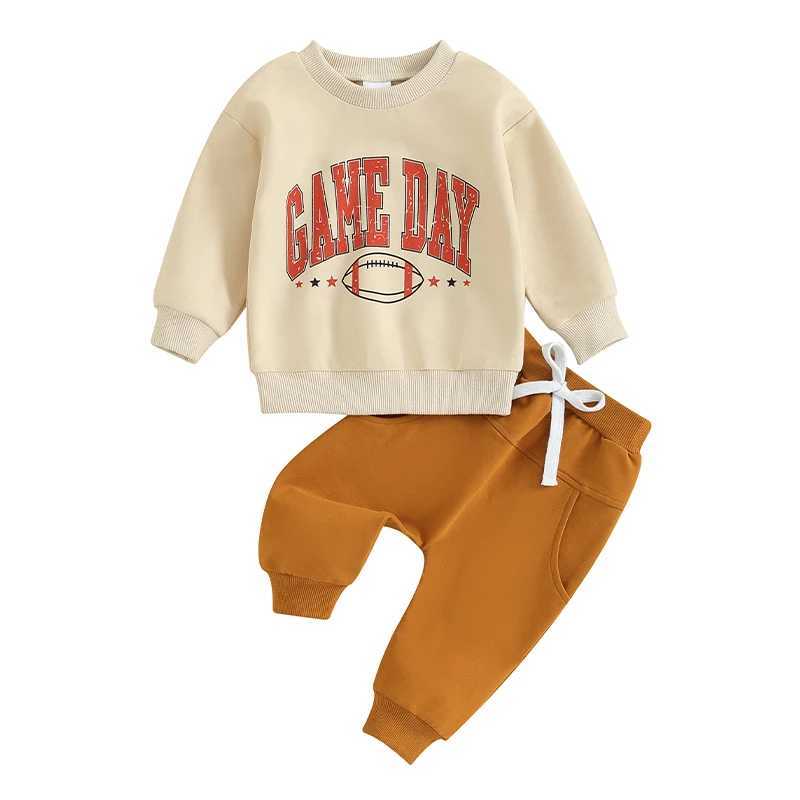 Clothing Sets 2023-09-14 Lioraitiin 0-3Y Toddler Boys Clothes Sets Long Sleeve Letter Rugby Print Sweatshirt and Drstring Pants Sets 2PCS