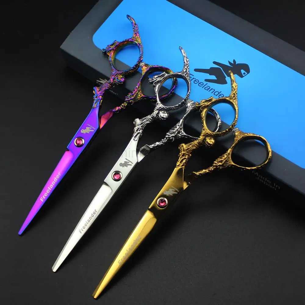 6 hair scissors professional salon hairdressing scissors japanese barber scissors Colorful dragon handle styling scissorsCL240715