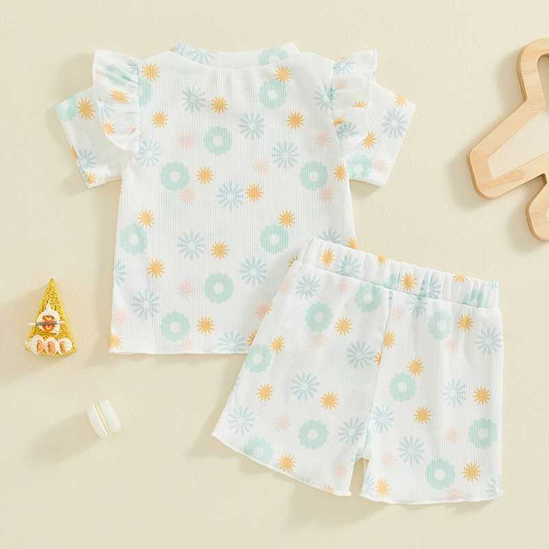 Clothing Sets 2024-05-06 Lioraitiin 0-3Y Little Girls Summer 2PCS Sets Flying Sleeve Floral/Butterfly Print T-shirt Shorts Sets