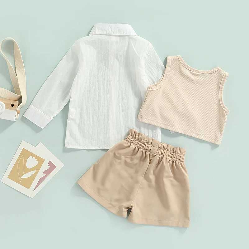 Clothing Sets 2022-03-26 Lioraitiin 0-6Years Toddler Baby Girl 3Pcs Summer Clothing Set Long Sleeve Sheer Shirt + Tank Tops + Shorts Set