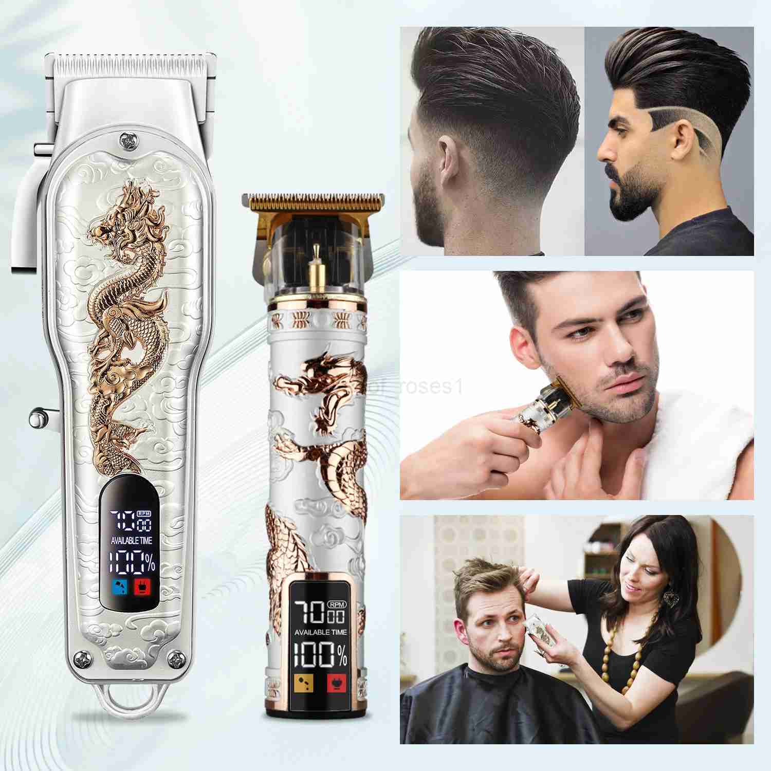 HIENA White Set Dragon Professional Hair Clipper Cordless Hair Trimmer For Men Shaver Hair Cutting Machine Barber Machin BeardM240715