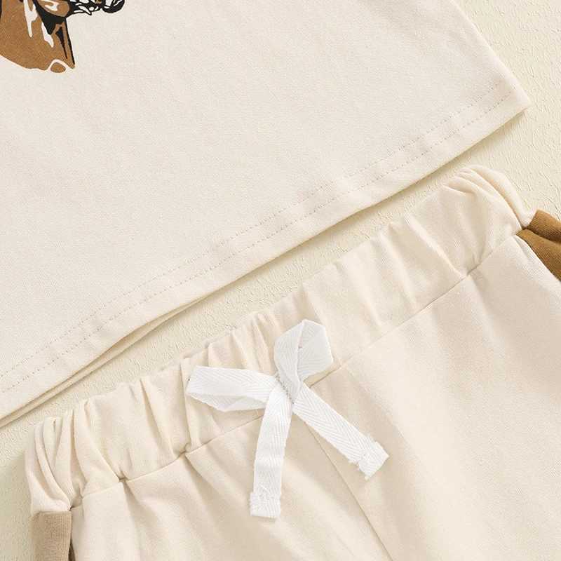 Clothing Sets 2024-05-10 Lioraitiin Toddler Boys Summer Outfits Western Elements Horse Print Contrast Color Short Sleeve T-Shirts Shorts Set