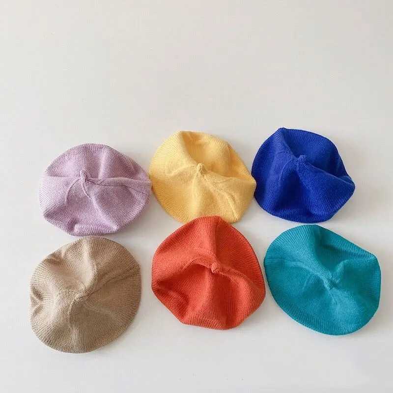 0-2Y Fashion Baby Knitted Beret Solid Color Childrens Warm Hat Autumn Winter Girls Paint Hat Childrens Hat AccessoriesW240715