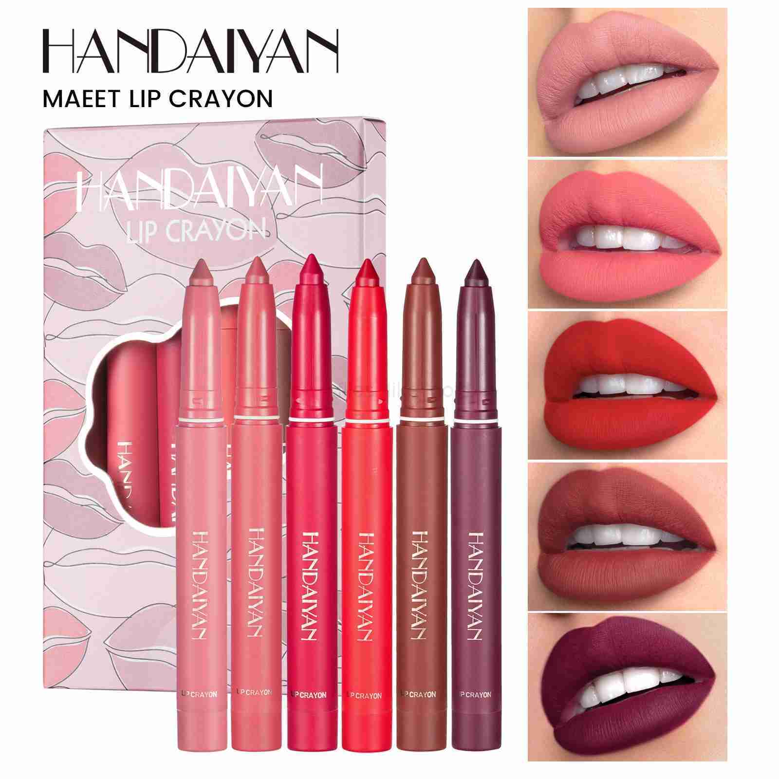 HANDAIYAN 6-color lipliner set rotatable peelable dual-use color resistant lipstick pen zxx240715