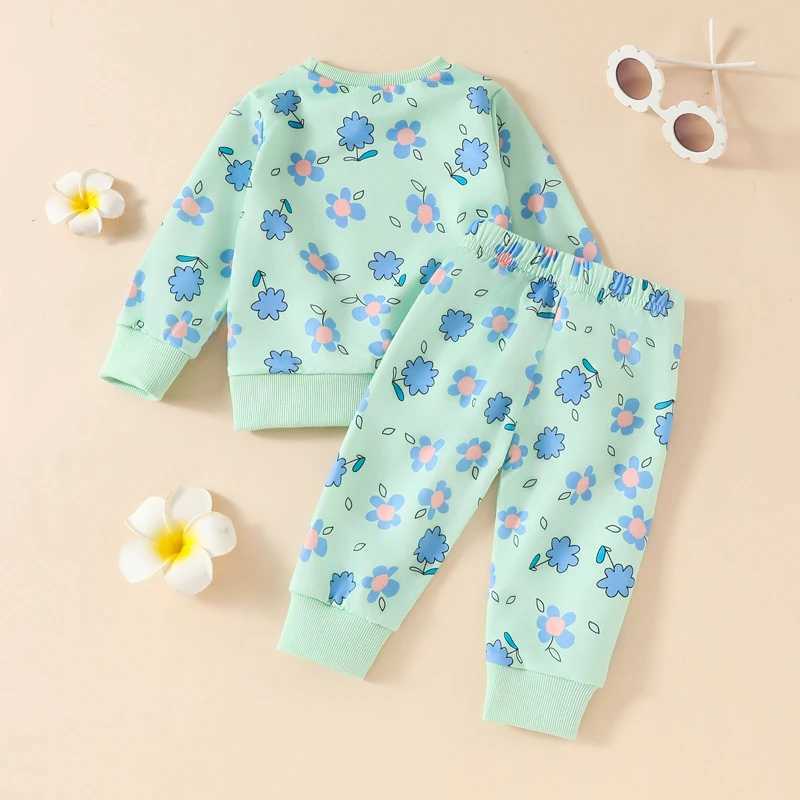Clothing Sets 2024-06-03 Lioraitiin Little Girls 2PCS Fall Sets Long Sleeve O Neck Floral Print Tops Elastic Band Pants
