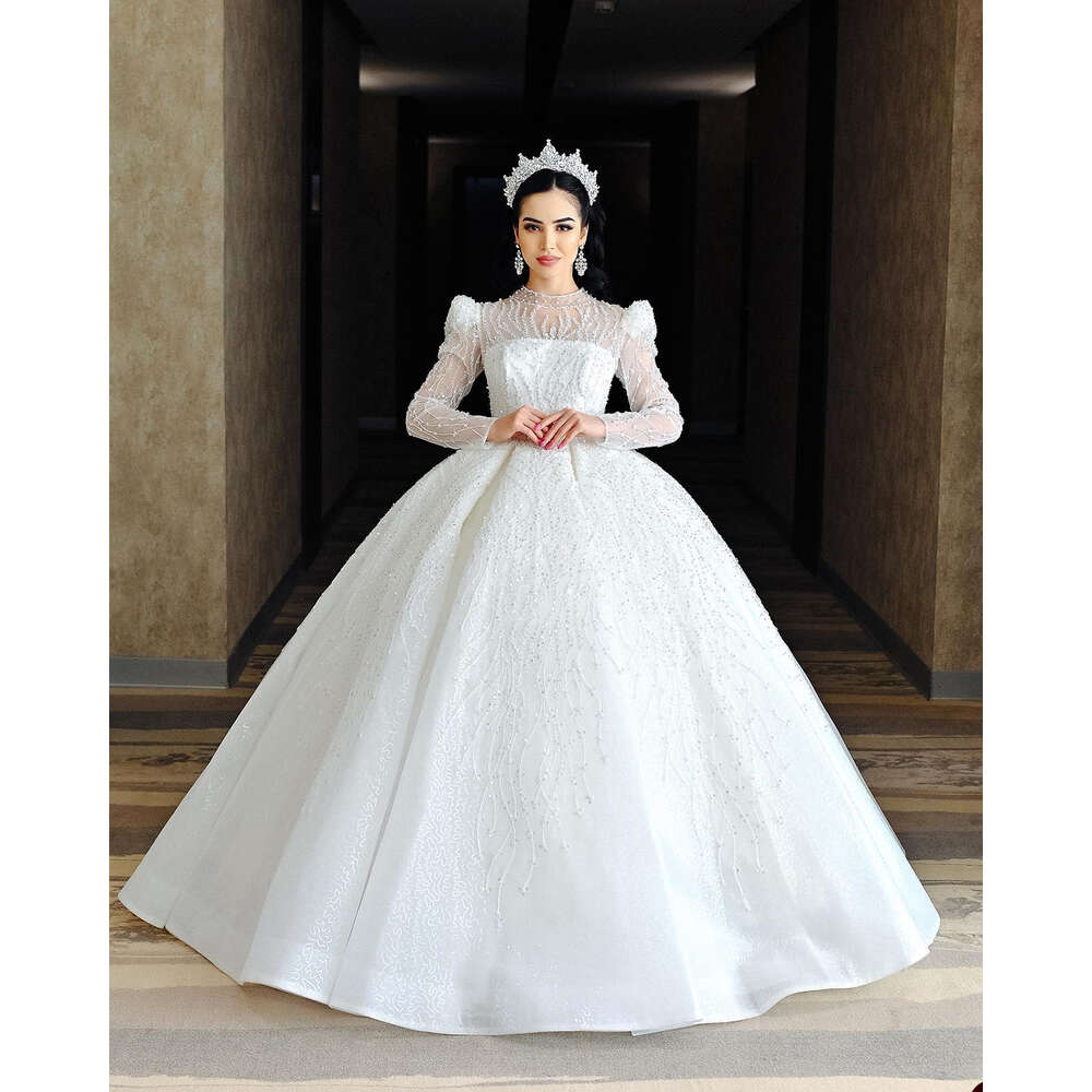 Dubai Ball Gown special Dresses Long Sleeves Appliques Lace Bridal Custom Made Sweetheart Beading Robes De Mariee