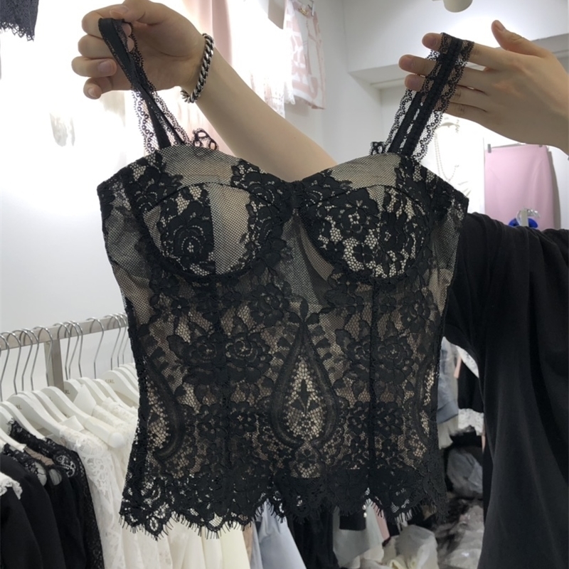 Crop Top Women Clothing Sexy Crochet Ropa Mujer Tank Slim Black Lace Shirts s Tees Tanks Camis Blusas 2024 Summer 240626