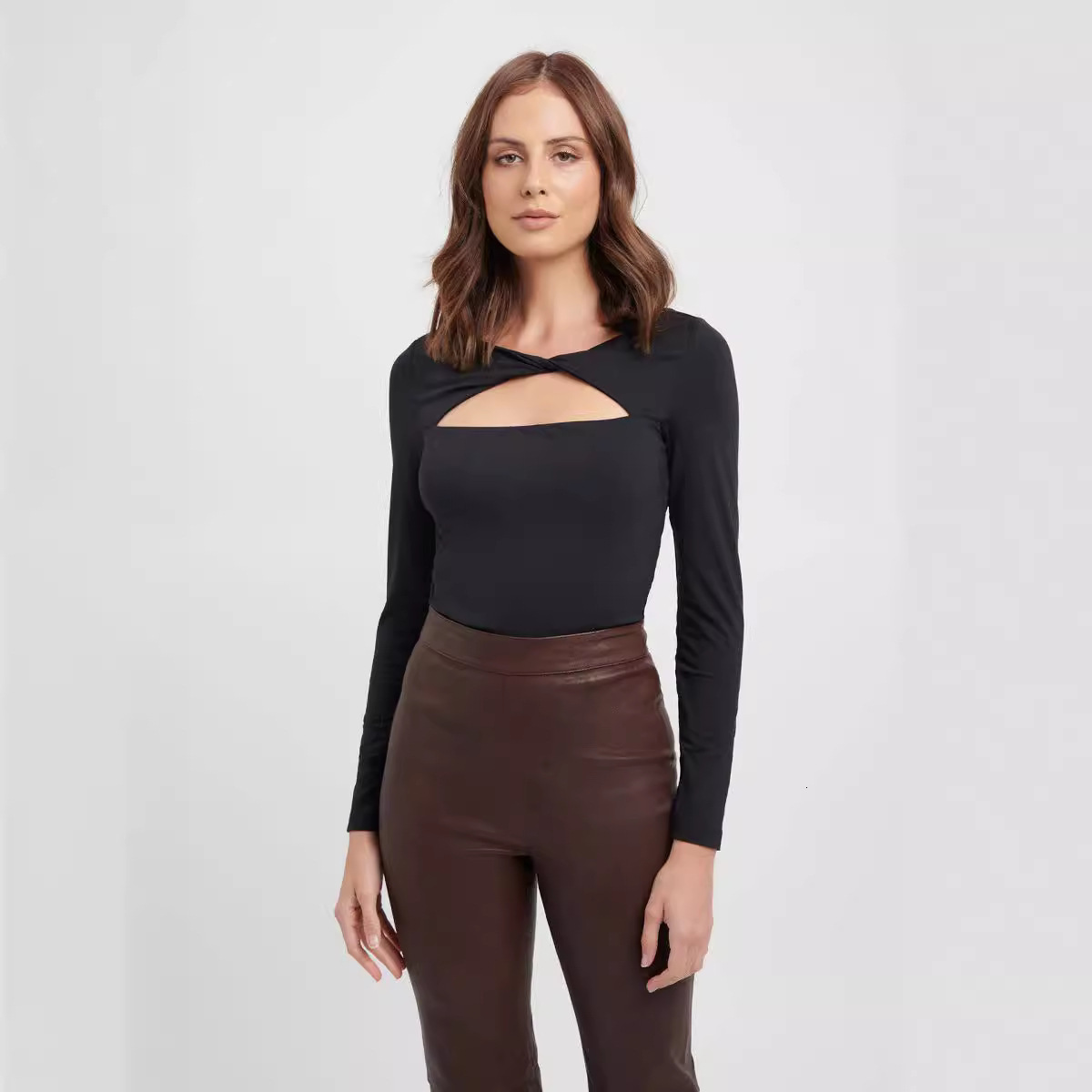 2023 Popular Female Fashion Hollow Out Slim Top Female Women Short Women's Stripe Chiffon Stretch Casual Undershirt Street Activity Crop Tops2