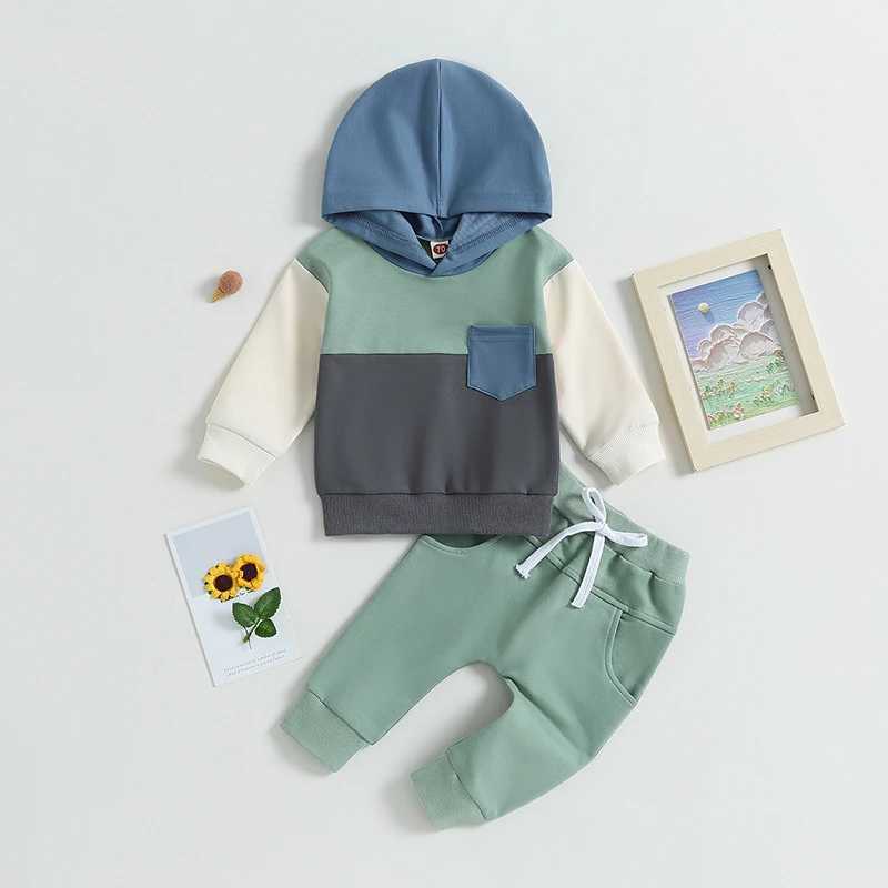 Clothing Sets 2023-05-25 Lioraitiin 0-3Years Baby Boys 2Pcs Autumn Outfits Contrast Pocket Knitted Long Sleeve Hoodie Sweatshirt Pants