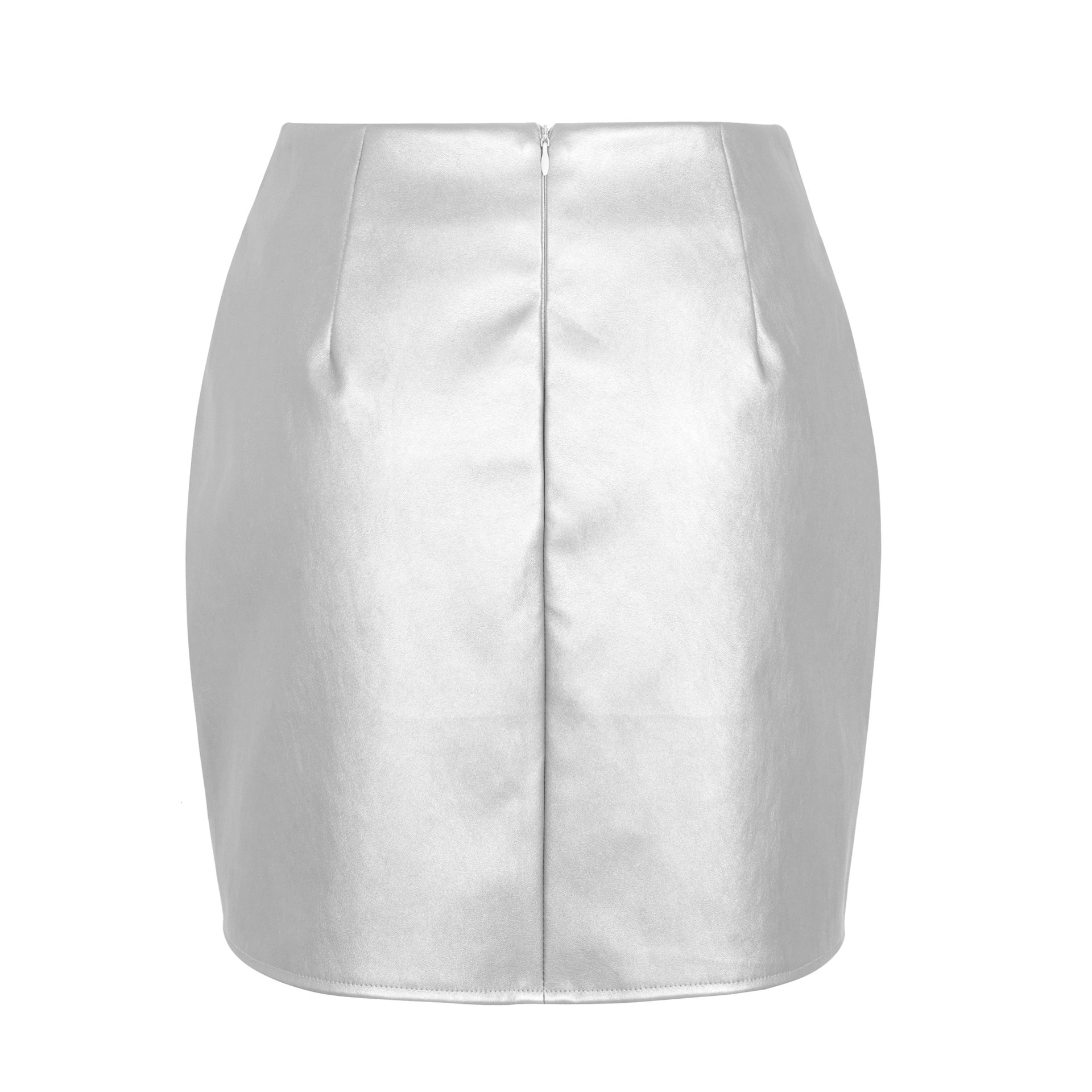 Metallic PU Slit leather cross-border European and American sexy high waist zipper short ladies straight one-step skirt