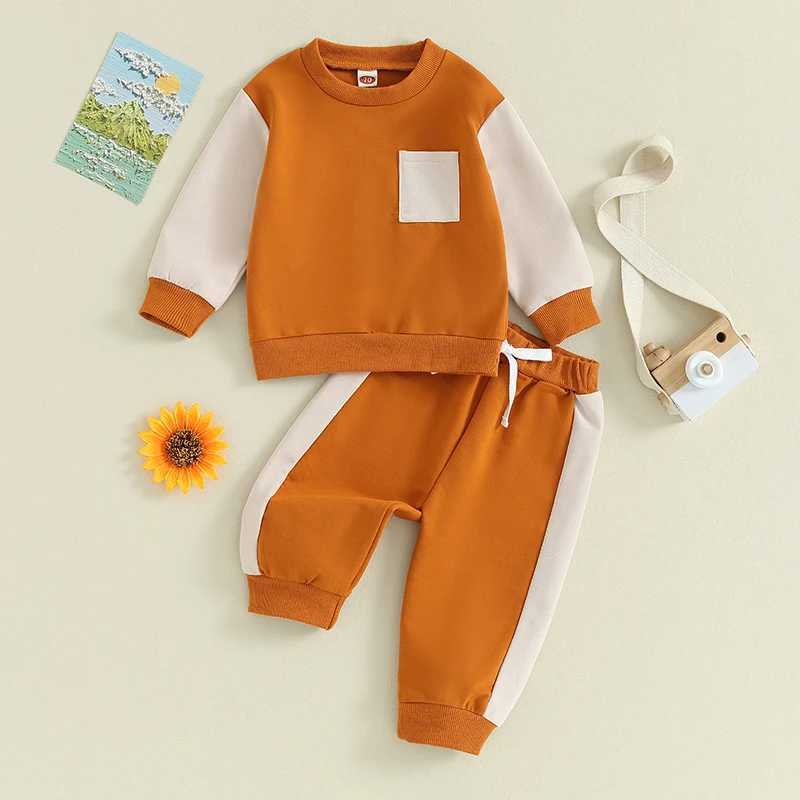 Clothing Sets 2023-09-19 Lioraitiin 0-3Y Baby Boys Pants Set Contrast Color Long Sleeve Crew Neck Sweatshirt +Elastic Waist Sweatpants Clothes