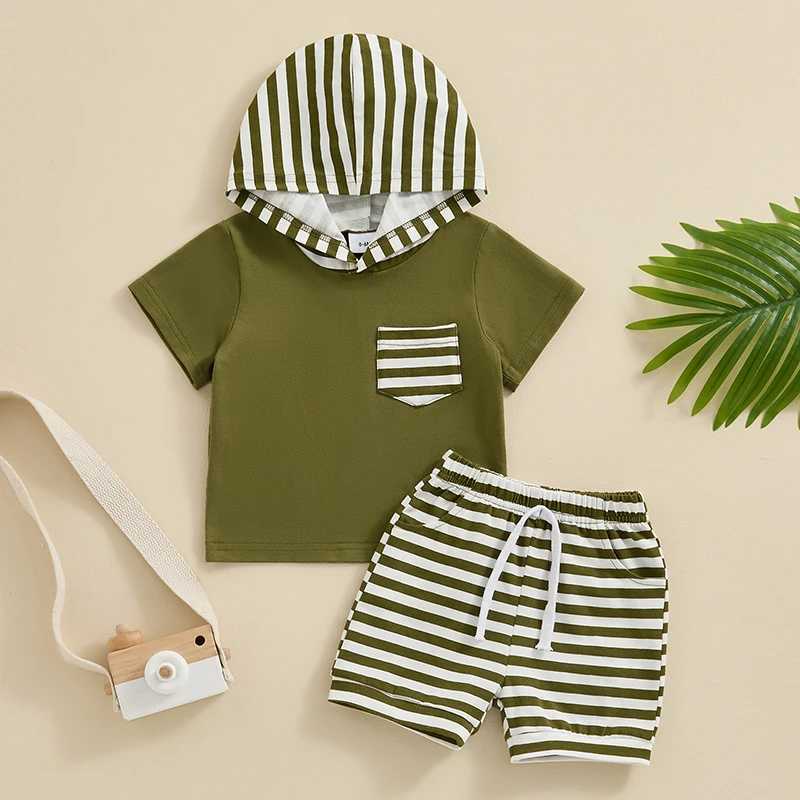Clothing Sets Toddler Baby Boy Summer Clothes Hoodie Short Sleeve Sweatshirt Tops Striped Shorts Set 2Pcs Kids Casual Outfits