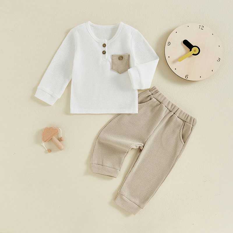 Clothing Sets Casual New Baby Boys Long Sleeve Waffle Outfits Clothes Fashion Pocket Tops Elastic Pants Suit for Baby Fall Clothing YALA