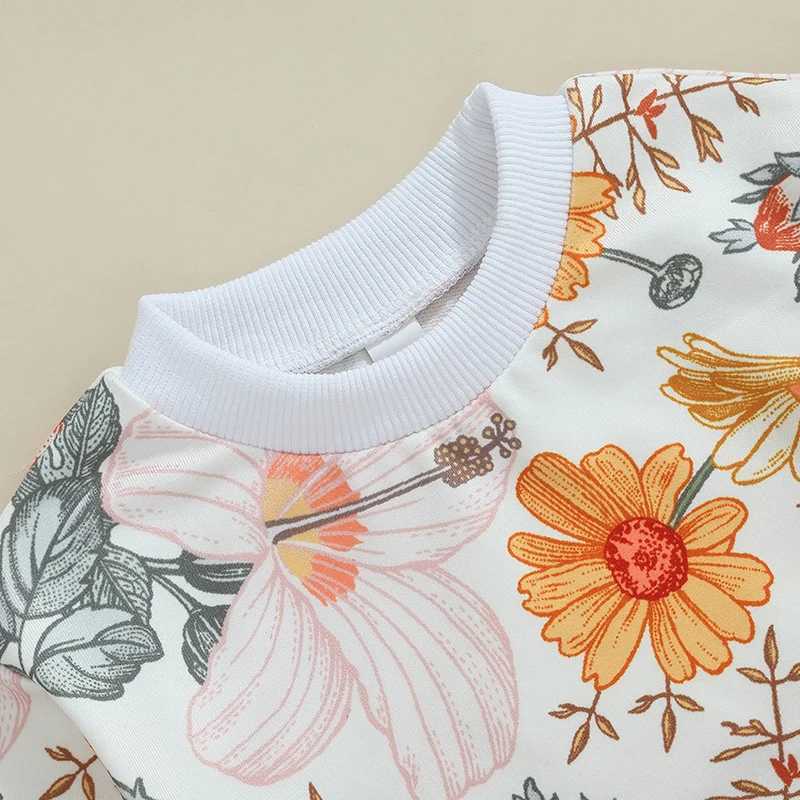 Clothing Sets 2024-05-23 Lioraitiin Toddler Girls Fall Outfits Floral Print Long Sleeve Sweatshirt and Elastic Sweatpants Set Baby Clothes