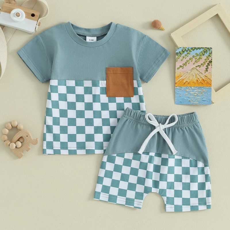 Clothing Sets 2023-12-18 Lioraitiin 0-3Y Toddler Boys Summer Shorts Sets Short Sleeve Checkerboard Print Tops and Drstring Shorts Sets