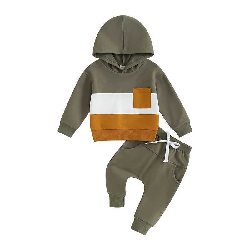Clothing Sets Baby Boys Autumn Clothes Set Kids Contrast Color Patchwork Long Sleeve Tops Hoodies Pants Toddler Casual Outfits Tracksuits