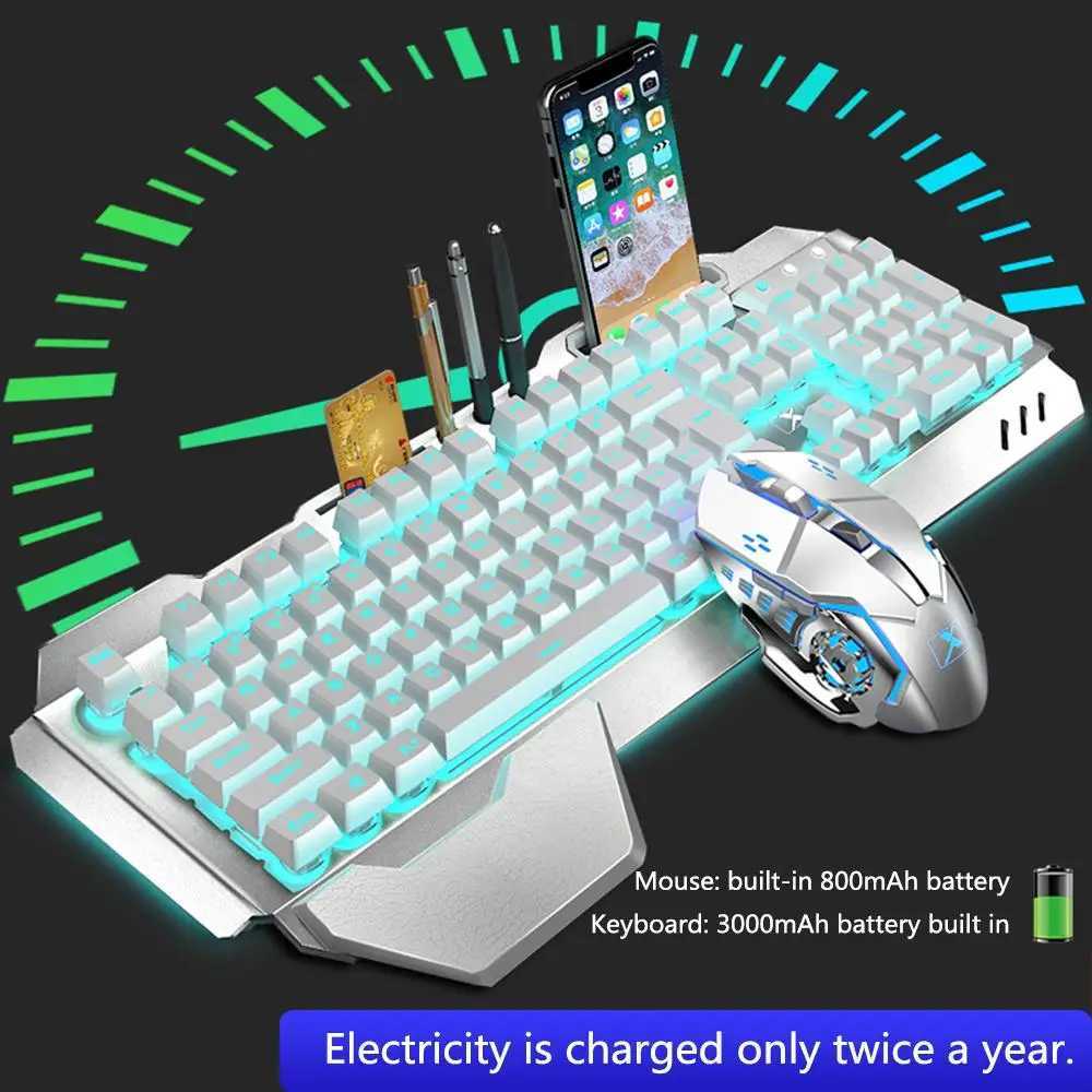 K680 Wireless Gaming Keyboard Mouse Rgb Backlit Metal Panel Rechargeable Gamer Mouse Waterproof Keyboard SetM240715