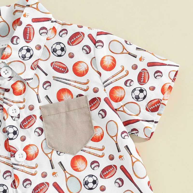 Clothing Sets 2024-04-06 Lioraitiin Toddler Boys Gentleman Outfits Ball Print Buttons Short Sleeve Shirts Tops and Shorts Summer Clothes Set