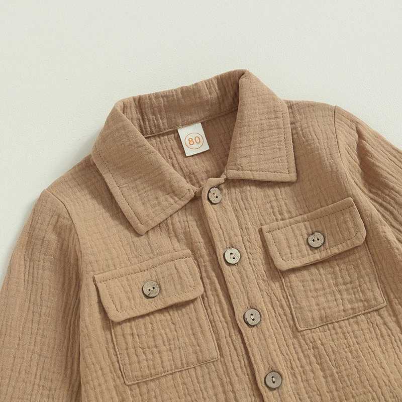 Clothing Sets 2023-06-25 Lioraitiin 0-4Years Baby Boy 2Pcs Fall Outfits Long Sleeve Button Down Lapel Shirt Solid Long Pants Set