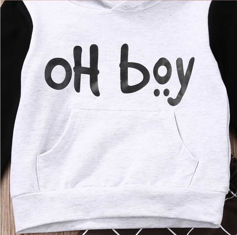 Clothing Sets Pudcoco US Stock 2pcs Toddler Kid Baby Boy Clothes Set Print Letter OH Boy Hoodies Tops Casual Pants Plaid Clothing Boys Outfits