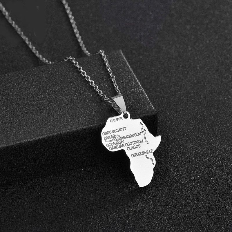 Stainless Steel Gold Silver Africa Map Necklace Jewelry Hip Hop Creative African Country Pendant Necklaces Gift Wholesale Price