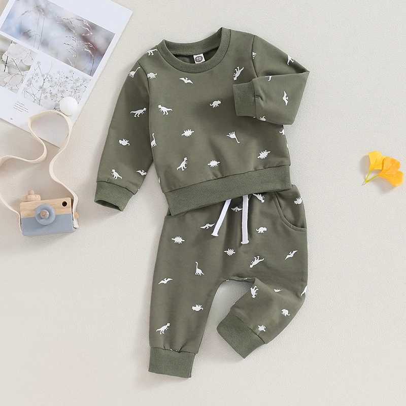 Clothing Sets 2023-08-01 Lioraitiin 0-3Y Infant Baby Boys Clothes Sets Cartoon Dinosaur Print Long Sleeve Sweatshirt Elastic Pants 2pcs