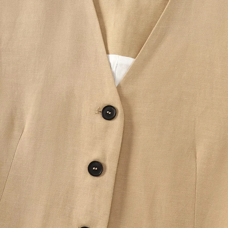 Two Piece Sets Womens Vest Blazers Pant Suit Khaki Jackets Sleeveless Outwear inszartrafz Summer With Button Tops Woman 240627