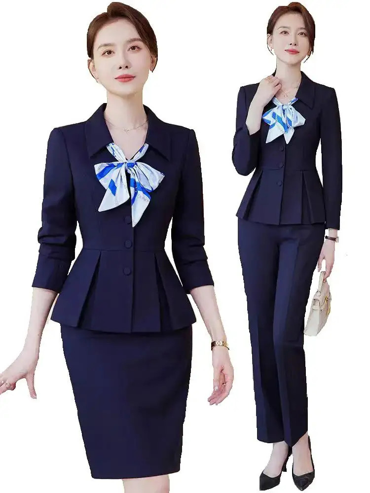 Spring Two Piece Set Women Suits Long Sleeve Blazer And Mini Skirt Elegant High Fashion Chic Lady 2 240704