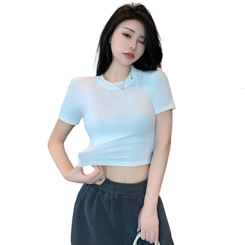 Spicy girl scheming T-shirt with summer back hollow design, slim fit, pleated waist, short sleeved top for women