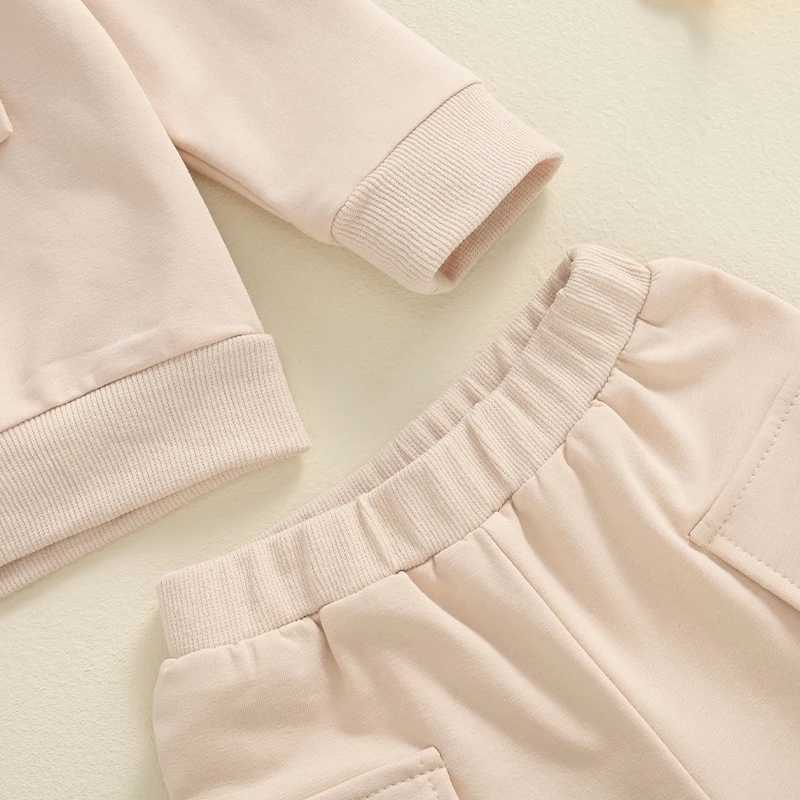 Clothing Sets Casual Baby Boys Outfits Fall Toddler Clothes Set Solid Long Sleeve Pocket Sweatshirt Cargo Pants 2PCS Children Clothing Suit S7YT
