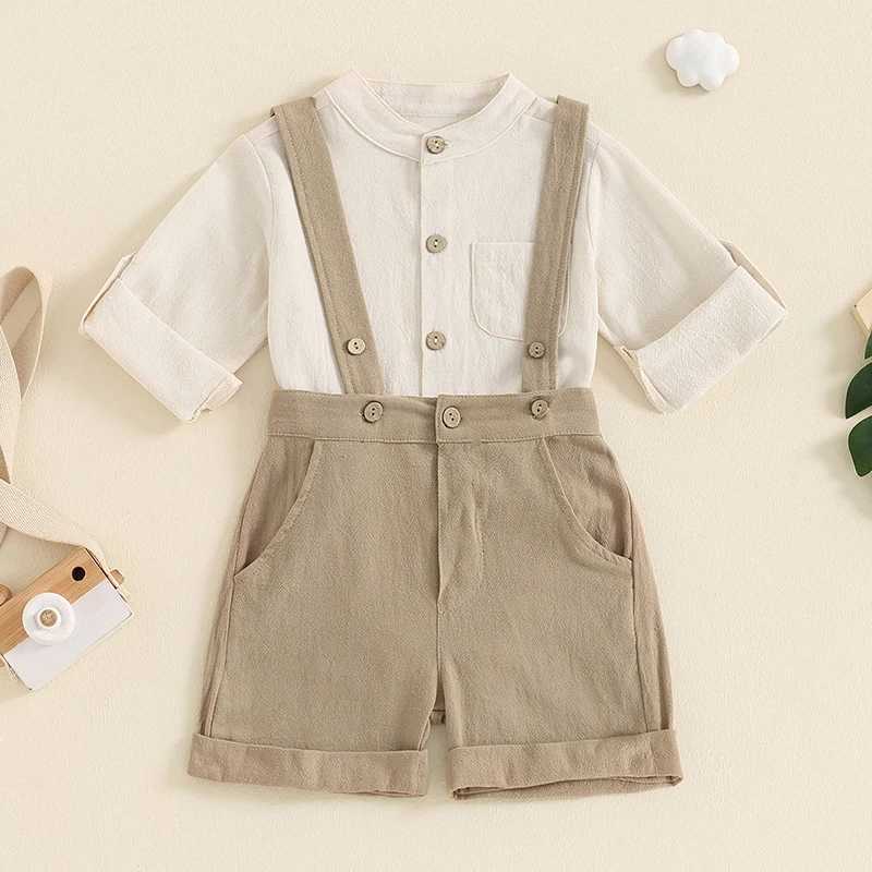 Clothing Sets 0-24M Newborn Infant Baby Boys Summer Clothes Sets Casual Short Sleeve Button Up Romper and Suspender Shorts Sets