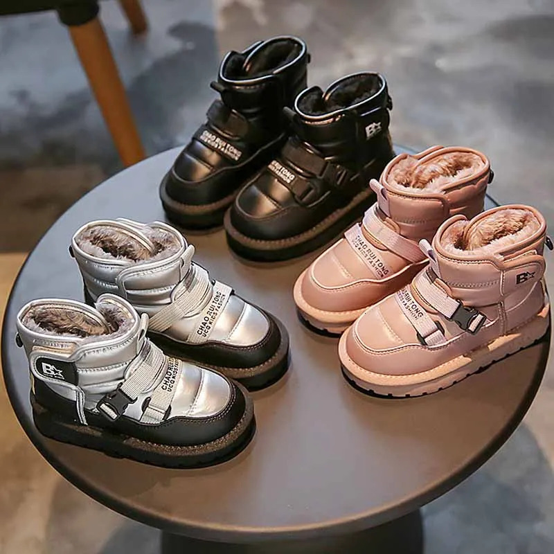Winter Snow Boots for Children Fashion Waterproof Outdoor Shoes Boys Plus Cashmere Thicken Warm Boots Girls Pink Boots 240711