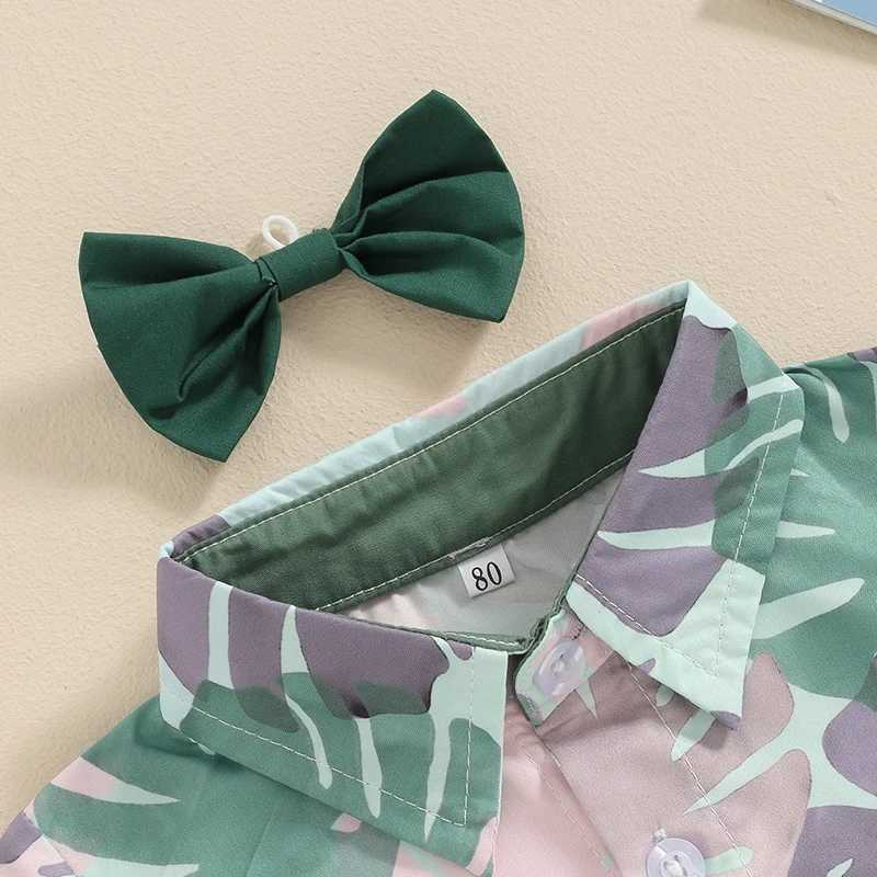 Clothing Sets 2024-03-06 Lioraitiin 6M-4Y Summer Baby Kids Boys Shorts Set Short Sleeve Leaves Deer Tiger Print Shirt with Shorts Outfit