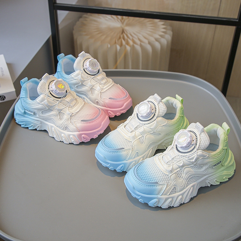 Rotating button jelly shoes mesh casual sports shoes girls' spring low top shoes running shoes