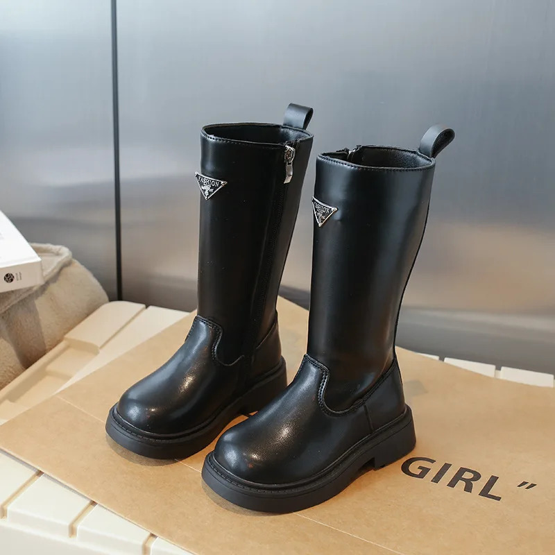 Girls High Boots Autumn Winter Kids Black Boots For Girl Side Zipper Girls Fashion Soft Leather Boots Size 22-31 240711