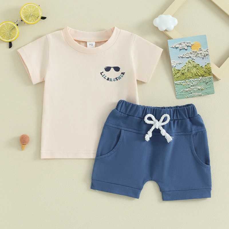 Clothing Sets Baby Boy Summer 2 Piece Set Round Neck Short Sleeve Letter Print Tops + Elastic Waist Shorts Little Brother Outfit