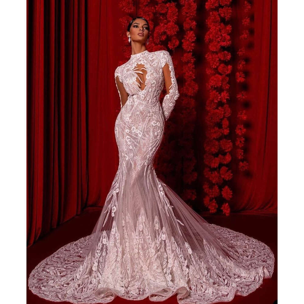 Mermaid special Dresses Appliques Lace Long Sleeves Bridal Gowns Custom Made Ruffles Hollow Back Vestidos De Novia