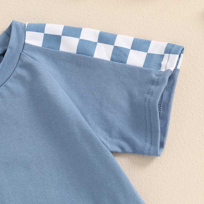 Clothing Sets Baby Boys Summer Outfits Checkerboard Patchwork Short Sleeves T-Shirt and Elastic Shorts Set for 2 Piece Clothes Set
